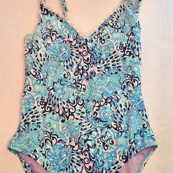 Lilly Pulitzer Araza One-Piece - Aqua Spritz sz 14 - Picture 2 of 3